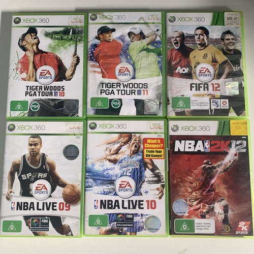 Xbox 360 Game Bundle FIFA 12, NBA 2K12, NBA Live 09, 10 Tiger Woods PGA 10, 11
