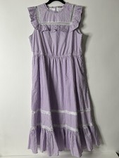 J. Crew Women Size L Purple White Long Tiered Ruffle Dress Style AW575