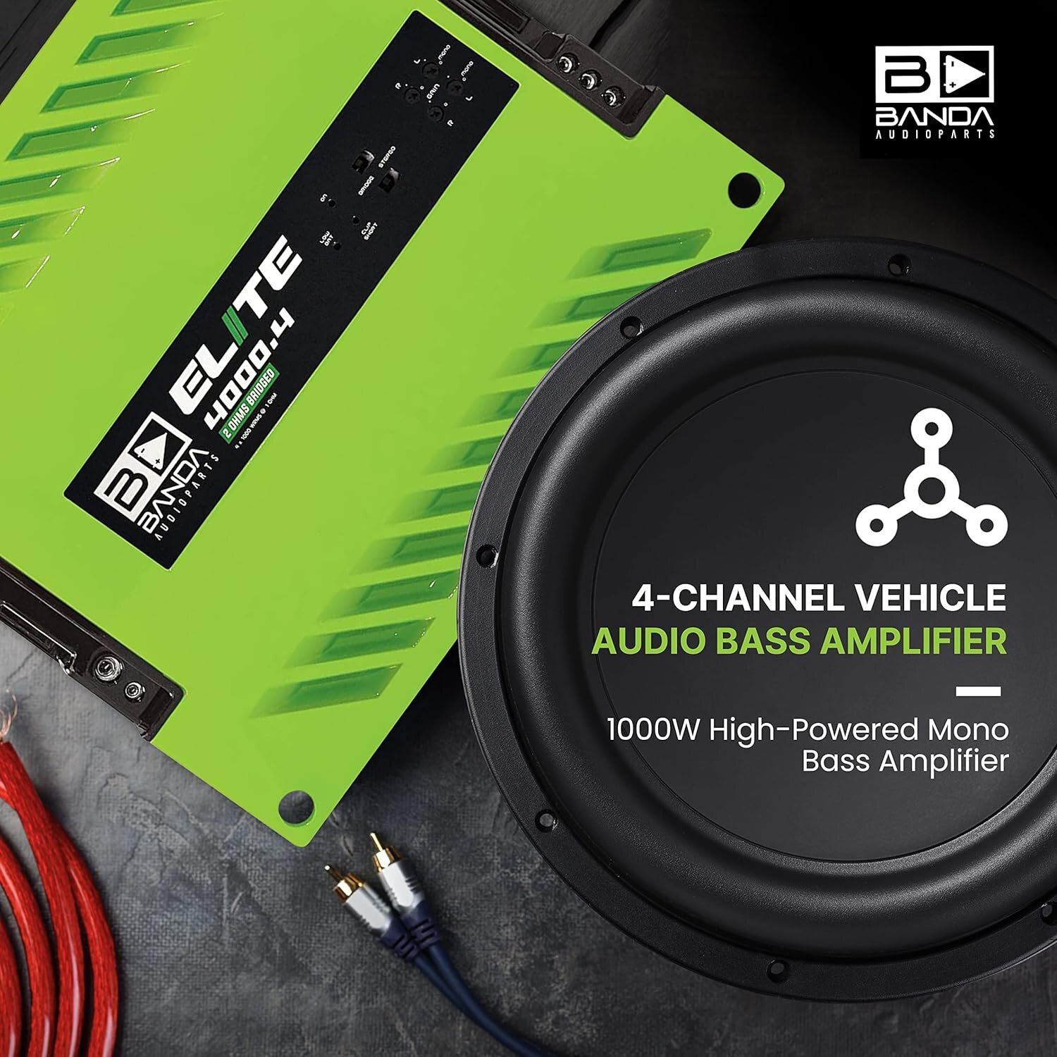 4Ch. Car Audio Amp 1000W Mono Bass Amp w/Subsonic & Low Pass Filters