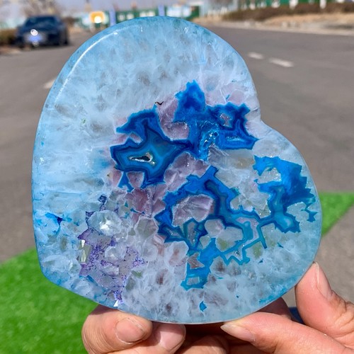 225G Beautiful Blue agate heart-shaped crystal heart-shaped energy healing - Picture 10 of 20