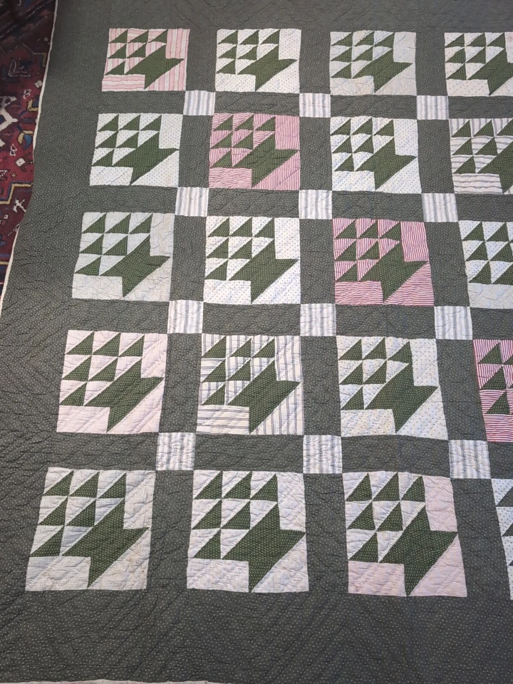 Antique Flower Basket Quilt American Patchwork Cotton Hand Stitched - Image 4 of 4