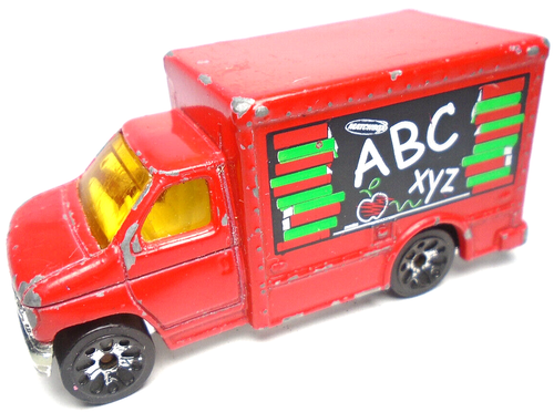 1998 MATCHBOX FORD BOX TRUCK ABC XYZ RED 1:80 DIECAST 2.75" TRUCK W GREEN YELLOW