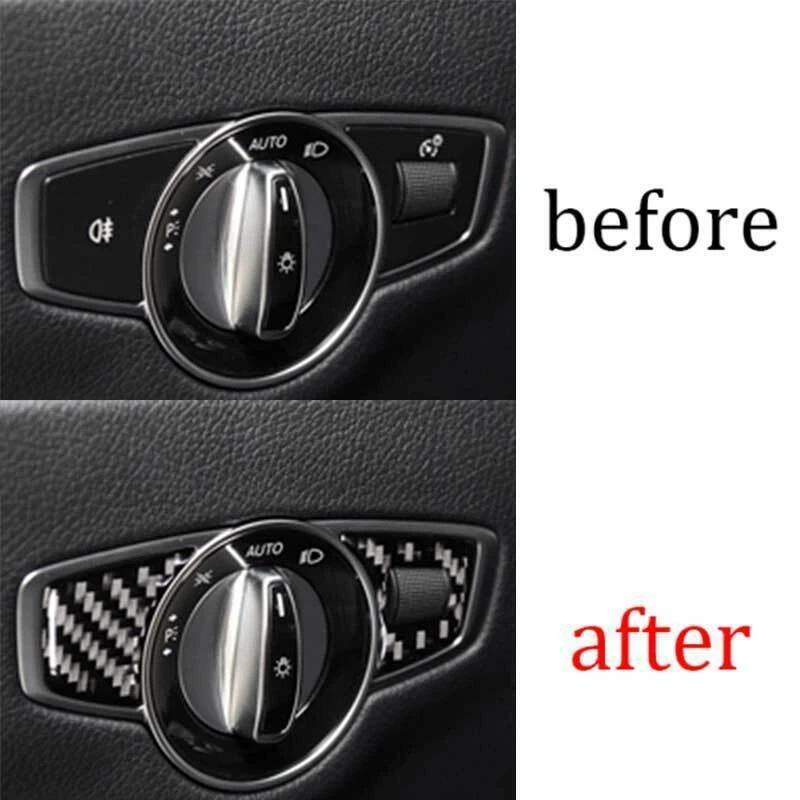 Ajuste del marco de control del interruptor de faros para Benz Clase E 2016-21 vinilo fibra de carbono Foto 4 de 4