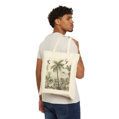 Tropical Paradise Cotton Canvas Tote Bag, Eco-Friendly Bag, Beach Tote, Shopping