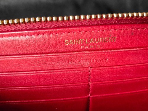 Saint Laurent Round Zip Leather Wallet Women's Red (928) - Picture 6 of 9