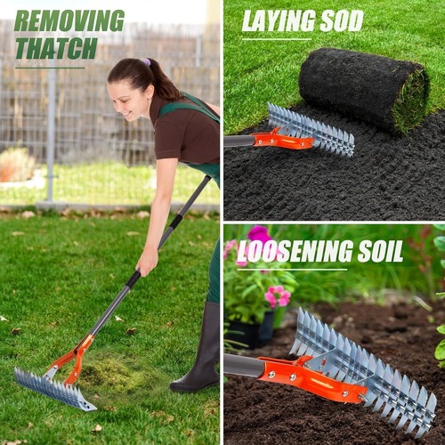 Efficient 15-Inch Dethatcher Rake for Lawn & Garden Cleanup - Easy Assemble - Picture 8 of 9