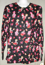 Peaches Womens Button Front Scrub Jacket Hearts Size S Black NWT