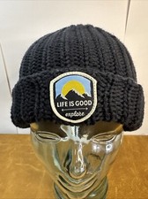 Life Is Good Black Beanie Explore Wool Cotton Blend