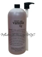 Philosophy Sweet Vanilla Fig Shampoo, Shower Gel & Bubble Bath w/Pump 64 Oz *New