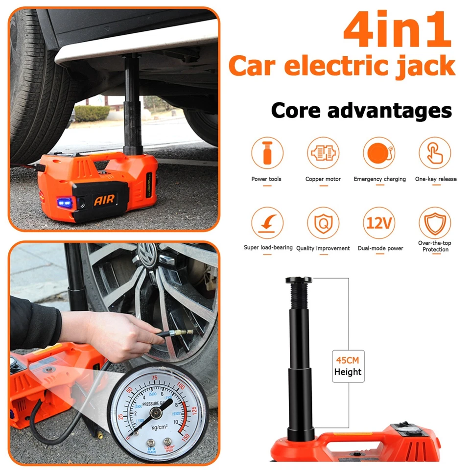 12V Electric Car Jack Kit 5Ton Hydraulic Tire Tool with Impact Wrench & Air Pump - Image 4 of 4