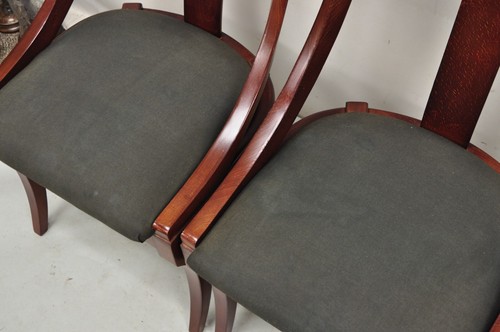 French Empire Regency Style Cherry Wood Saber Leg Dining Side Chairs - Set of 4 - Picture 8 of 12