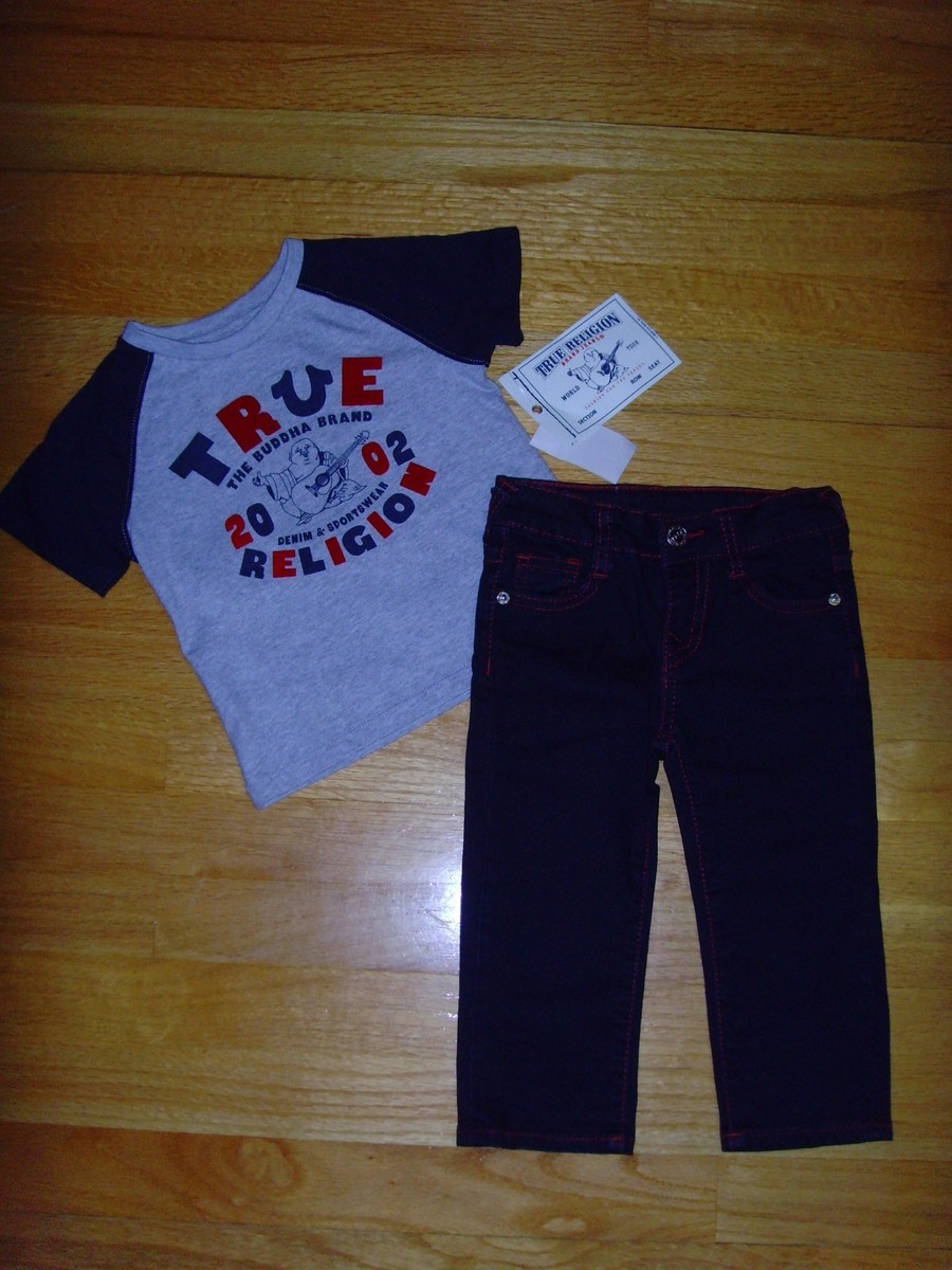 NEW TRUE RELIGION BABY BOYS OUTFIT 2PC GIFT SET STRAIGHT JEANS T-SHIRT 9M