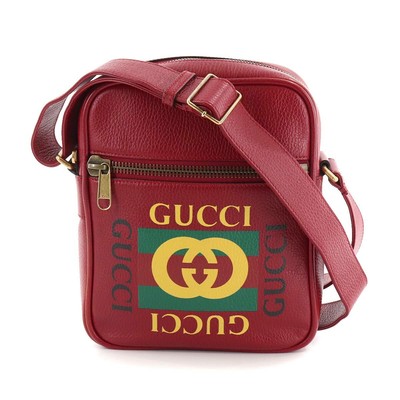 GUCCI Print Shoulder Bag Leather Red Yellow Green 523591 525040 GUCCI Print Shoulder Bag Leather Red Yellow Green 523591 525040