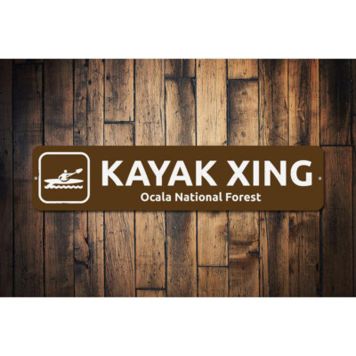 Kayak Xing Sign, Custom Kayaker Crossing National Park Name Metal