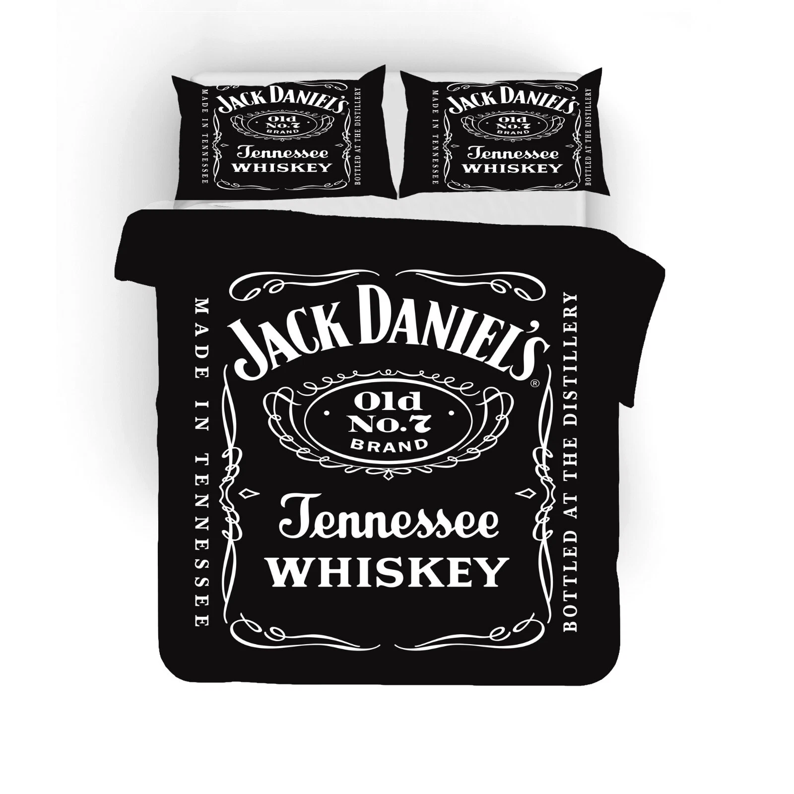 3D White Letter Quilt Cover Set with Pillowcases Black Background Bedding Set