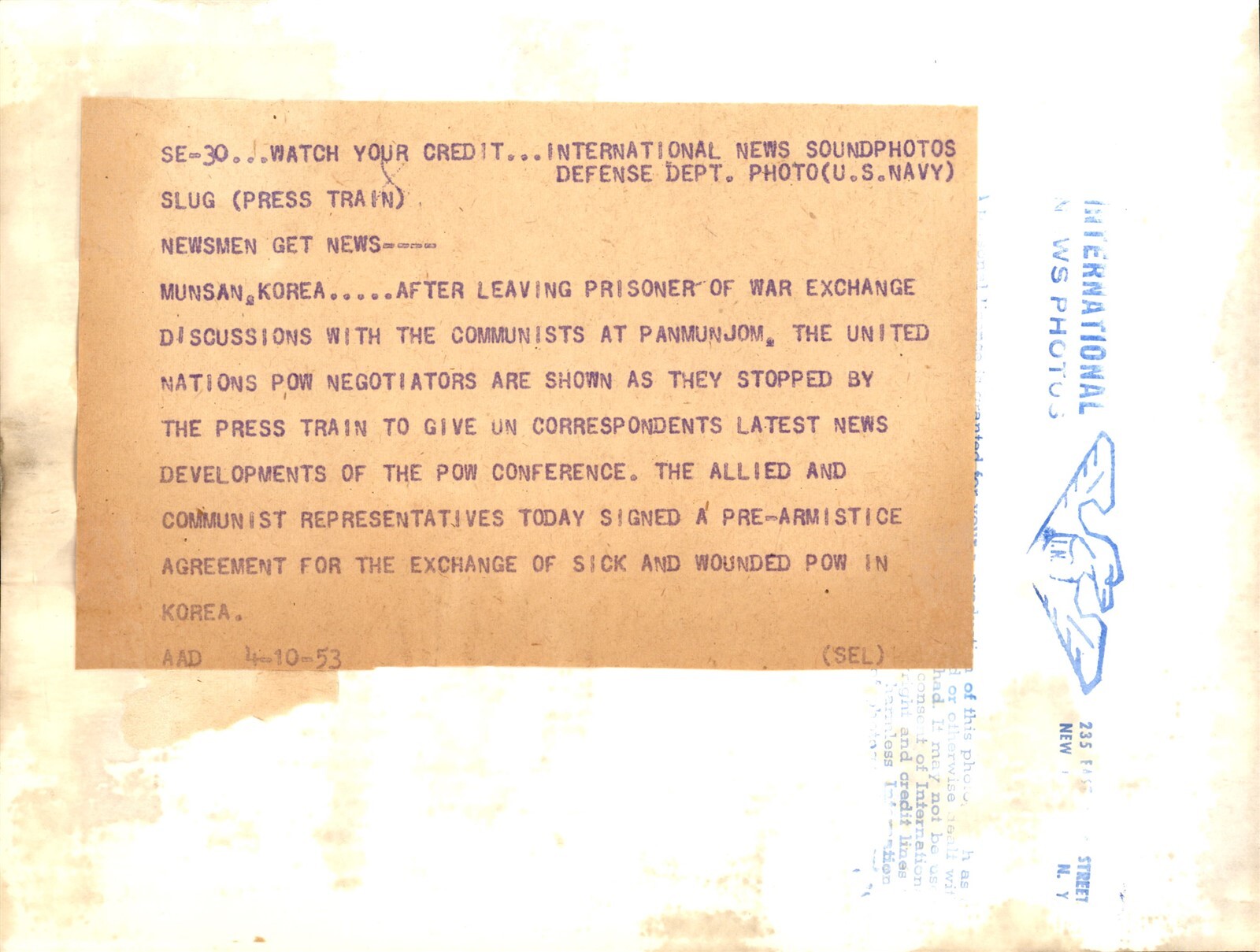 GA208 1953 Original Photo U.N. POW NEGOTIATORS MEET PRESS POW EXCHANGE ...