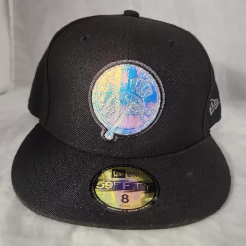 New Era New York Yankees Black 59FIFTY Fitted Hat Sz 8 Shimmer Logo Cooperstown