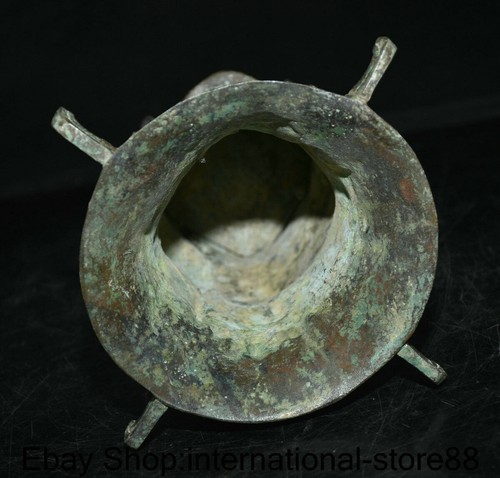 7.2" Rare Old Chinese Bronze Ware Dynasty Palace Beast Face Drinking Vessel - Picture 9 of 10