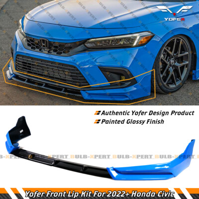 Yofer V1 Front Bumper Lip Kit - Painted Boost Blue Pearl For 2022-24 Honda Civic