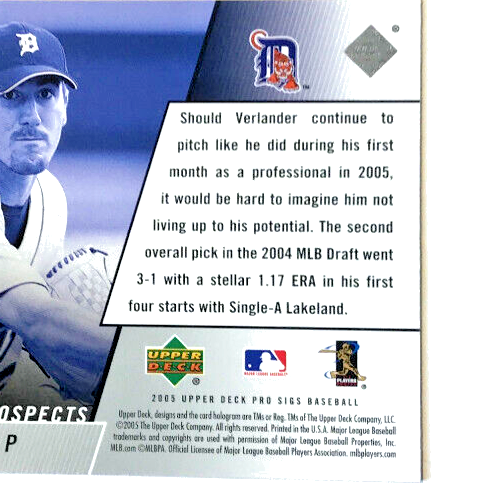 Justin Verlander 2005 Oberdeck Pro Sigs Prospect Rookie Karte #105 Detroit - Bild 4 von 4