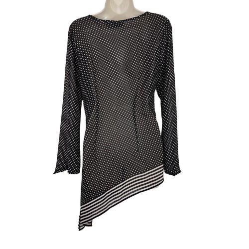 Millenium Black Polka Dot Top Asymmetrical Women Size M Sheer Long Sleeve - Picture 6 of 8