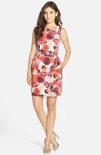 Eliza J Belted Floral Print Faille Tulip Dress Size 16 New with tags 