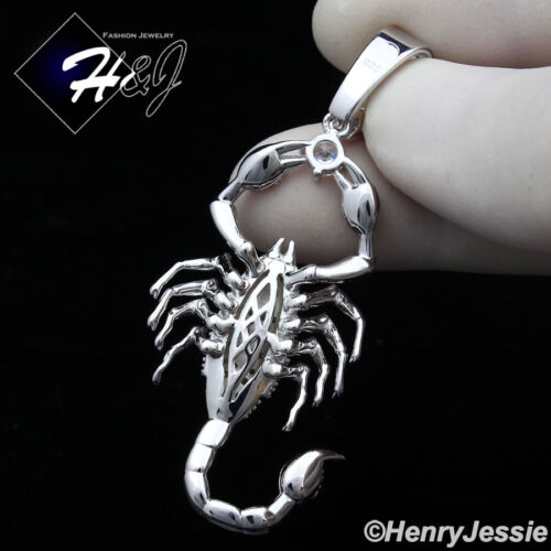 MEN SOLID 925 STERLING SILVER ICY BLING CUBIC ZIRCONIA 3D SCORPION PENDANT*SP270 - Picture 2 of 4