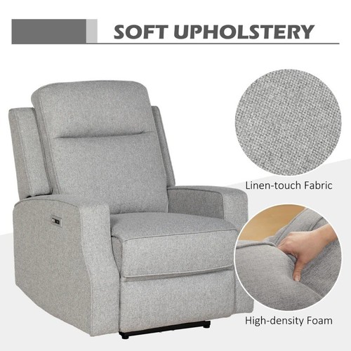HOMCOM 150° Electric Power Armchair, Fabric Recliner Chair with USB Port, Grey - Picture 6 of 10
