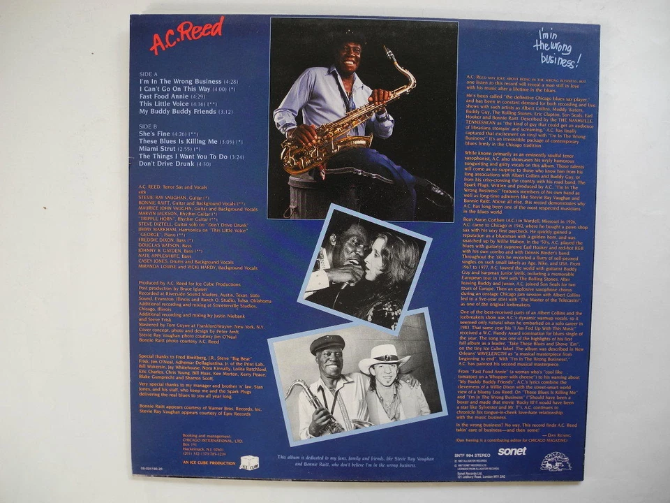 A.C. REED I'm In The Wrong Business LP 1987 UK Near Mint Stevie Ray Vaughan - Image 2 of 2