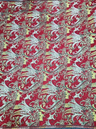 RED GOLD FLORAL CHENILLE UPHOLSTERY BROCADE FABRIC (56 in.) Sold BTY DAMASK - Picture 5 of 13