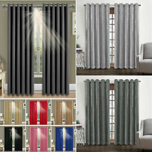 Eyelet Ring Top Long Thick Thermal Blackout Ready Made Door Curtains Panels 