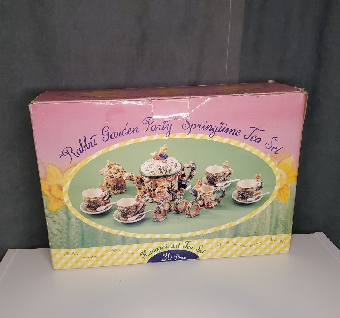 Rabbit Garden Party Springtime Tea Set Easter Bunny Vintage 1998