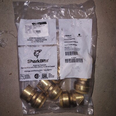 6- Genuine SHARKBITE U094LF  BRASS 1'' X 1'' PUSH COPPER PEX Thread Female Adapter