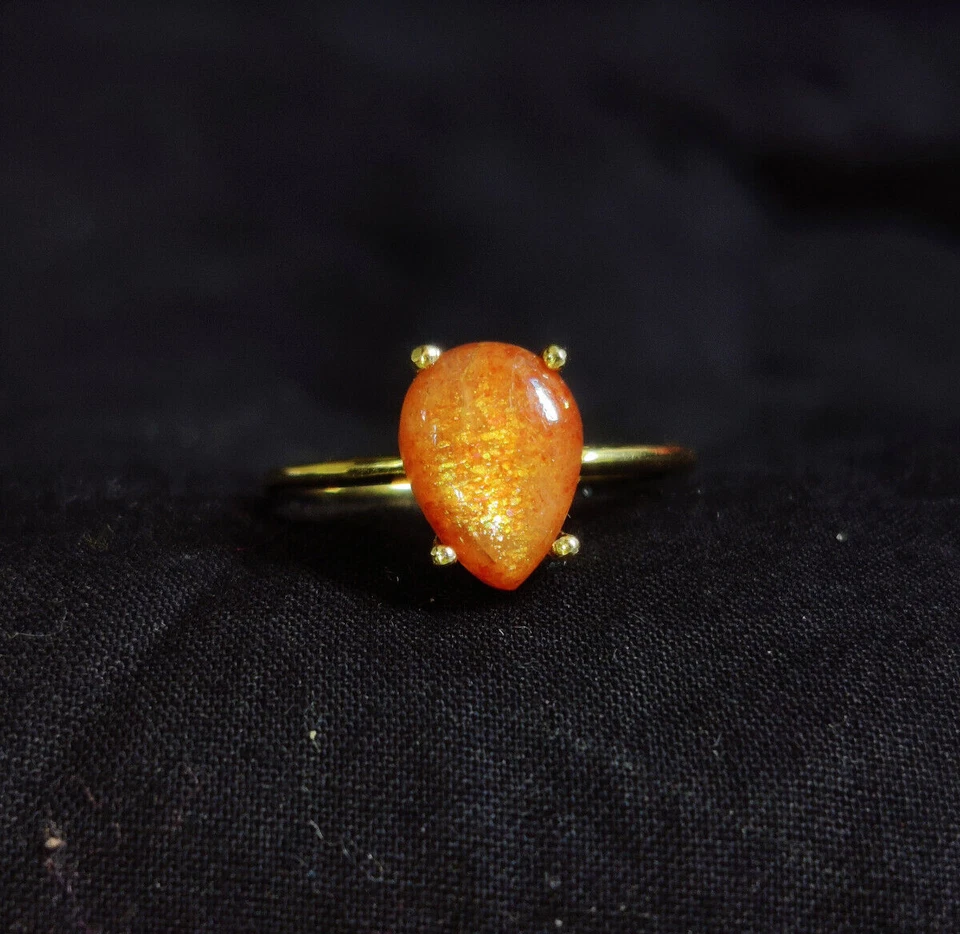 Anillo de cabina de pera de piedra solar naranja*anillo de plata 925*anillo de piedra solar naranja* OSR-7X10 Foto 3 de 4
