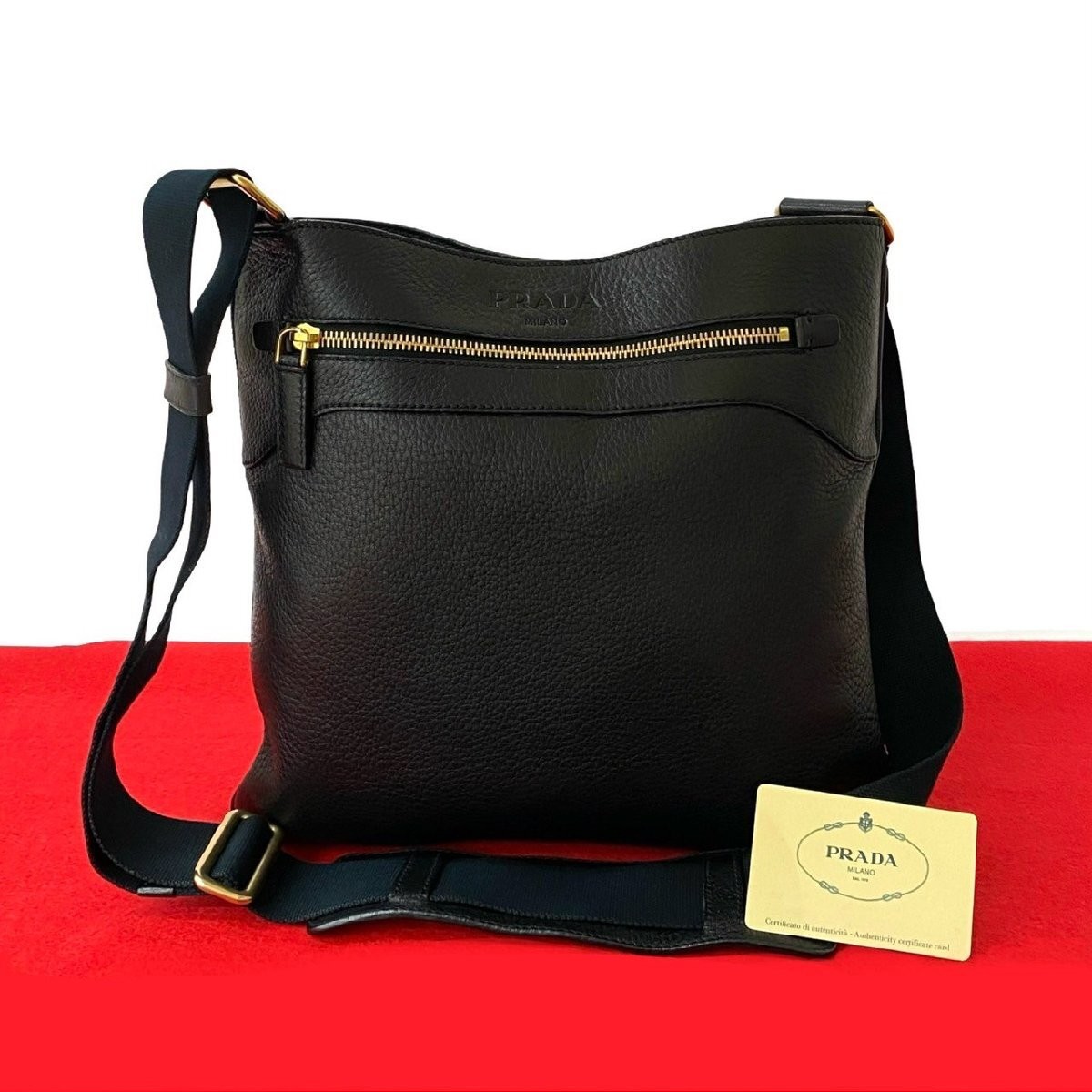 Prada Genuine Leather Logo Embossed Shoulder Bag Body Crossbody