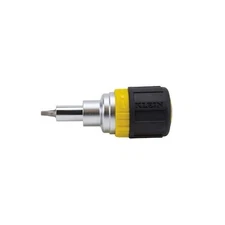 Klein Tools 32594 6-in-1 Ratcheting Stubby Screwdriver with Square Recess