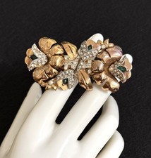 VINTAGE LARGE GREEN CLEAR RHINESTONE CORO DUETTE FLOWER BROOCH PIN