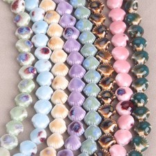 10pcs Enameled Glazed 12x10mm Scallop Shape Handmade Ceramic Porcelain Beads Lot