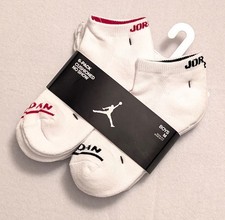 NIKE JORDAN Socks Boys Medium 5Y-7Y No Show White Black Red 6 Pack