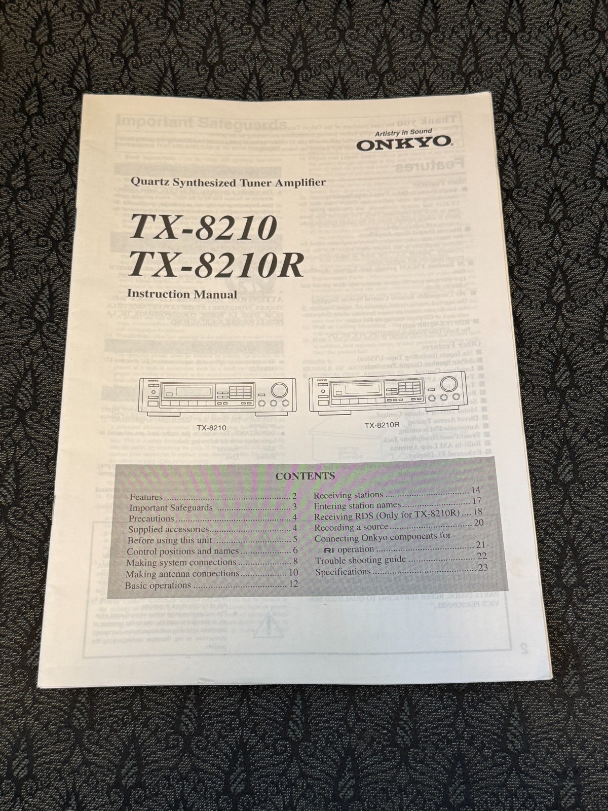 ONKYO TX 8210/8210R AMPLIFIER ORIGINAL OWNERS MANUAL ONLY