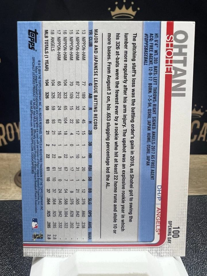 2019 Topps Shohei Ohtani #100 Opening Day Red Foil SP All Star Rookie Trophy - Image 2 of 2