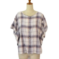 Niko and.. Women's Purple Check Blouse No Collar Frill Sleeve Size 4 Used