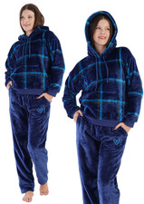 Damen-Winterpyjama XL 42 mit Kapuze, weicher Trainingsanzug, warm und dick