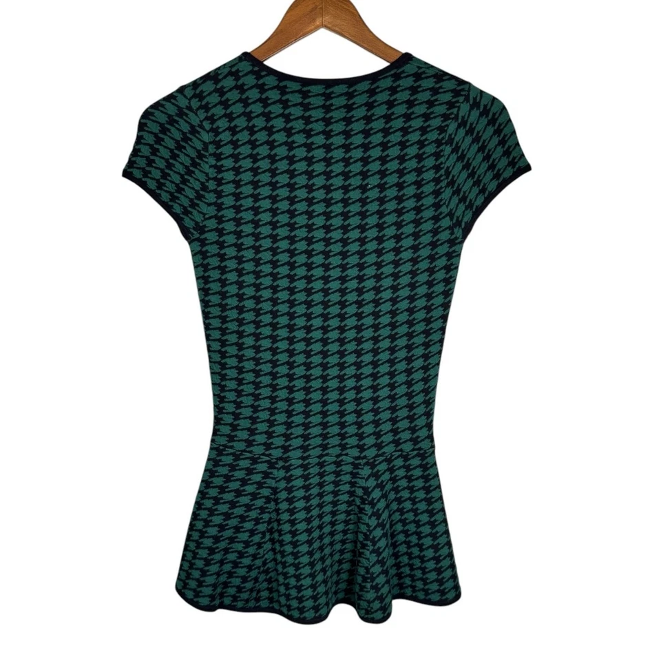 Blusa Top Torn By Ronny Kobo S Vivienne Verde Pata de Gallo Tweed Tejido Peplum Foto 2 de 4