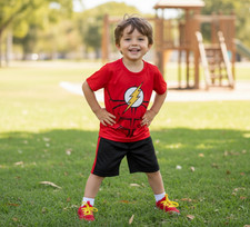 DC Comics Boys' The Flash Logo Short Sleeve Shirt  Short Set Size -6 