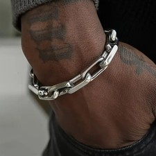 Mens Titanium Steel Chain Curb Cuban Link Bracelet Gifts Silver 