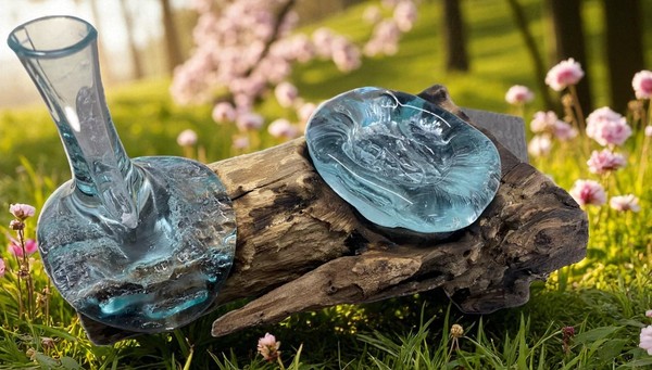Deko Holz Geschmolzenes Glas Teelichthalter Vase Kerzenhalter Blumen Wurzelholz-image