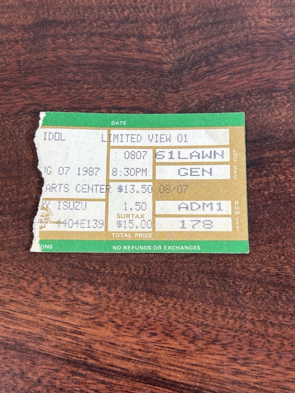 AUG 7 1987 BILLY IDOL & THE CULT TICKET - WHIPLASH - GARDEN STATE ARTS CENTER