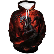 Rebaike Men's 3D Red Dragon Hoodie Gothic RPG Style Fantasy Fire Dragon Pullover