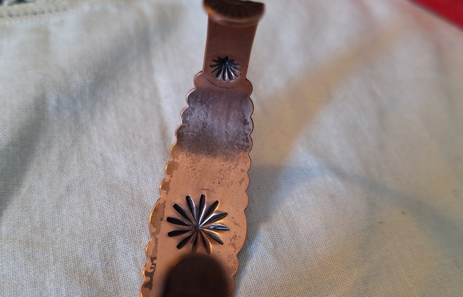 Signed Native American solid copper cuff bracelet - image 4
